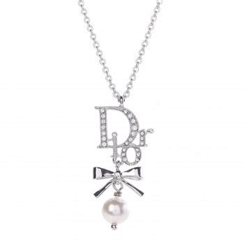 christian dior crystal pearl dior logo necklace silver|genuine Christian Dior necklace.